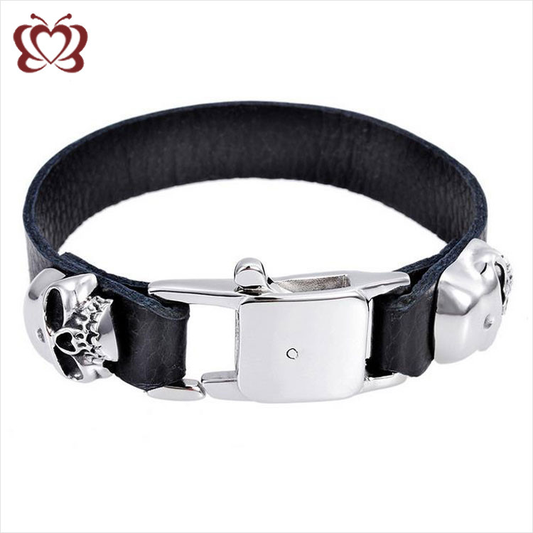 Mens Leather Bracelets Designer
 Wholesale skull mens designer leather bracelets cheap