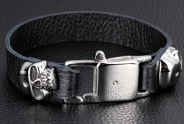 Mens Leather Bracelets Designer
 Wholesale skull mens designer leather bracelets cheap
