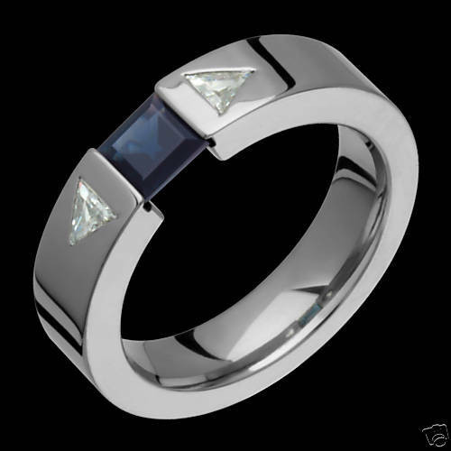 Mens Sapphire Wedding Rings
 Mens Titanium Ring Diamond & Sapphire Wedding Band