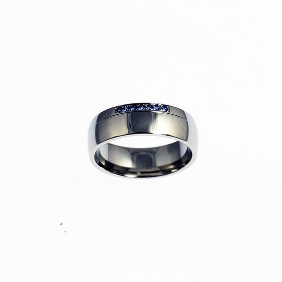Mens Sapphire Wedding Rings
 Blue sapphire ring palladium men wedding band by