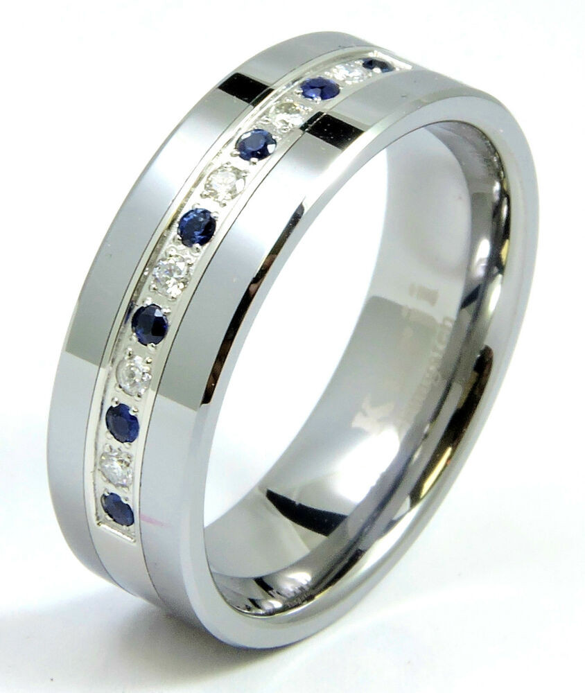 Mens Sapphire Wedding Rings
 Diamond Sapphire Tungsten Modern Men s Wedding Ring Band