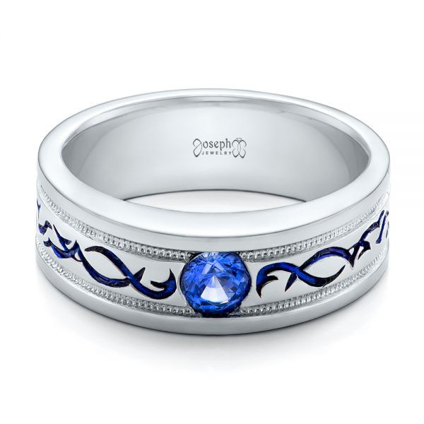 Mens Sapphire Wedding Rings
 Custom Engraved Blue Sapphire Men s Wedding Band
