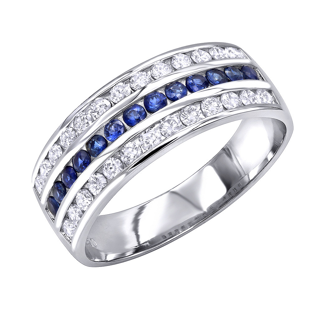 Mens Sapphire Wedding Rings
 Platinum Sapphire and Diamond Wedding Band for Men or