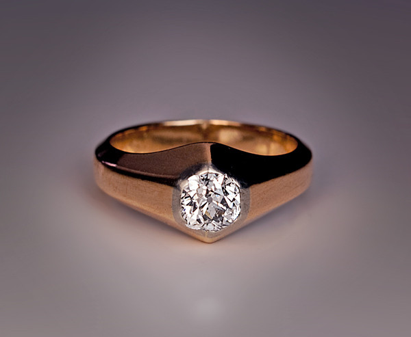 Mens Solitaire Diamond Rings
 Antique Russian Diamond Solitaire 14K Gold Men s Ring from