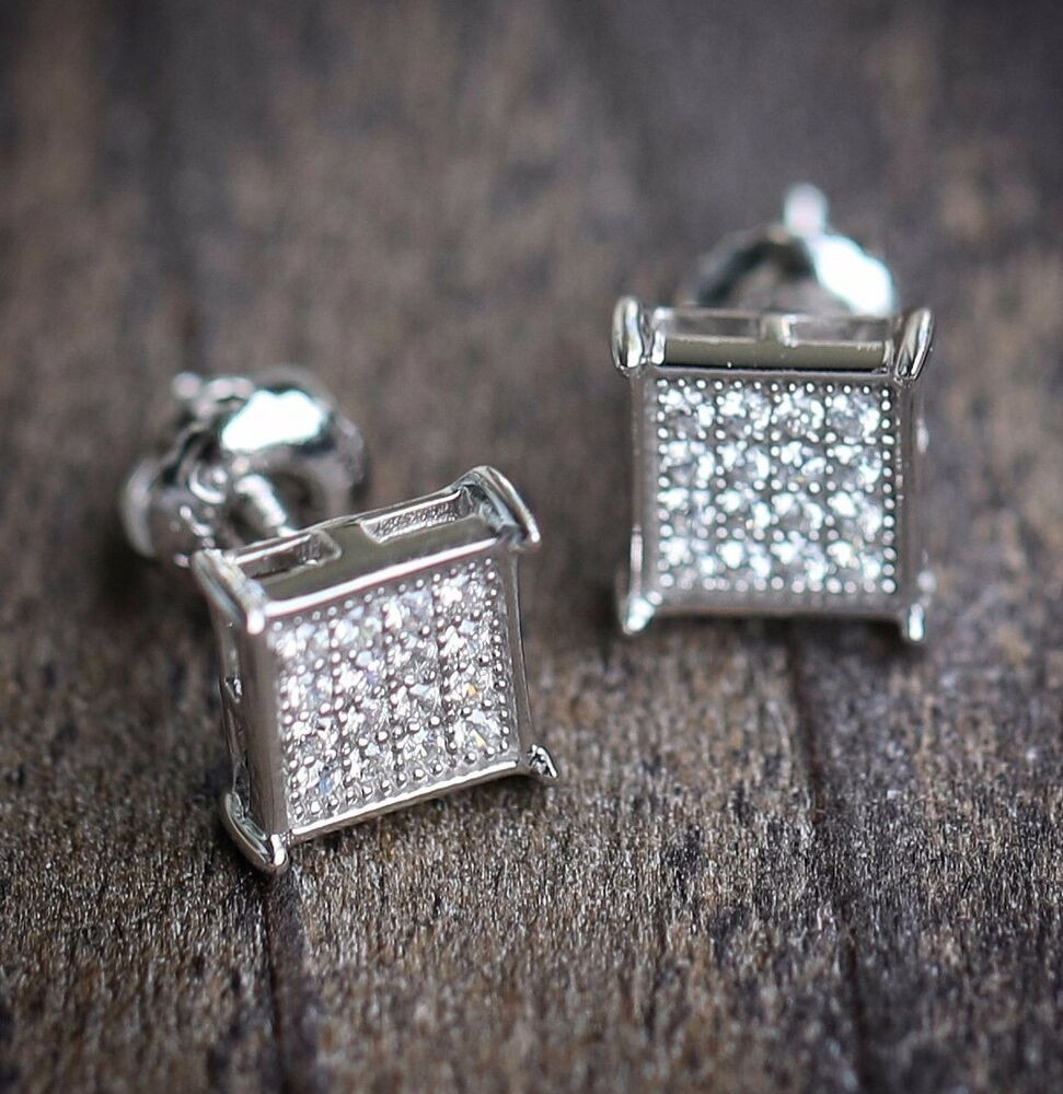 Mens Square Earrings
 MENS MICRO PAVE STERLING SILVER SQUARE EARRINGS SCREW BACK