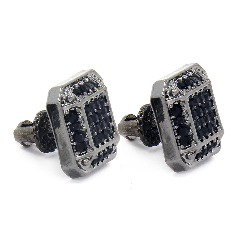 Mens Square Earrings
 Mens Black Finished 12mm Micro Pave Square Lab Cz Screw