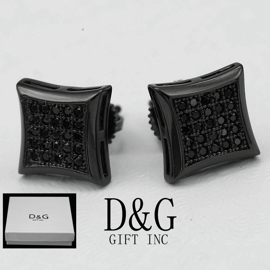 Mens Square Earrings
 DG Men s Sterling Silver 925 Black Iced Out CZ Square