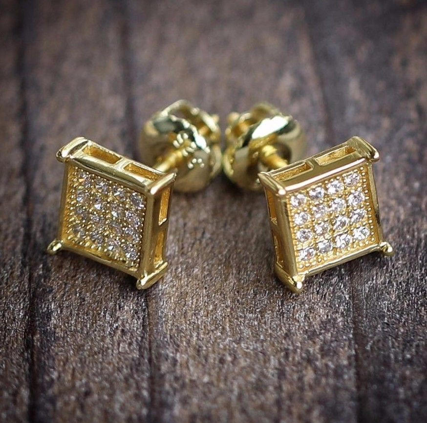 Mens Square Earrings
 Mens Small 14k Gold Square Stud Earrings With Screw