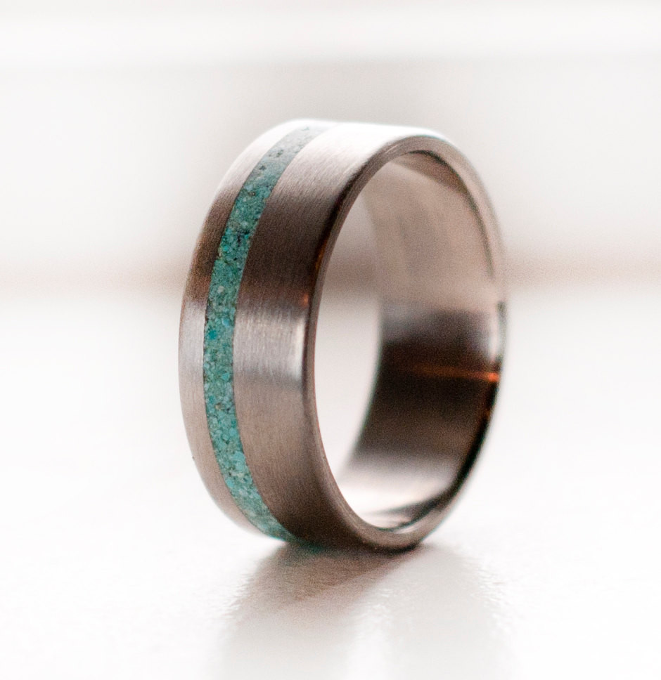 Mens Turquoise Wedding Band
 Mens Wedding Band Titanium and Turquoise Ring by