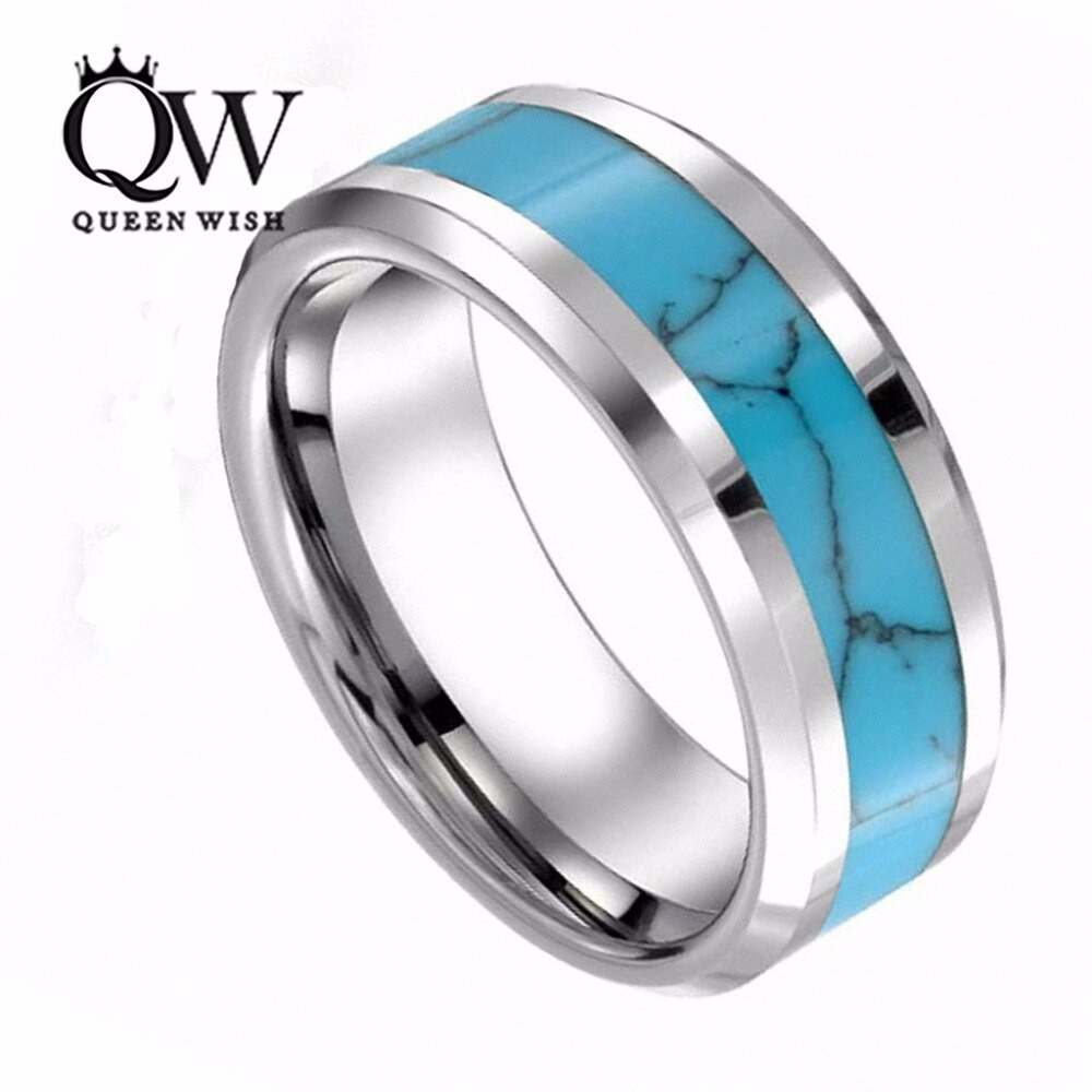 Mens Turquoise Wedding Band
 QUEENWISH Infinity 8mm Tungsten Carbide Ring Turquoise