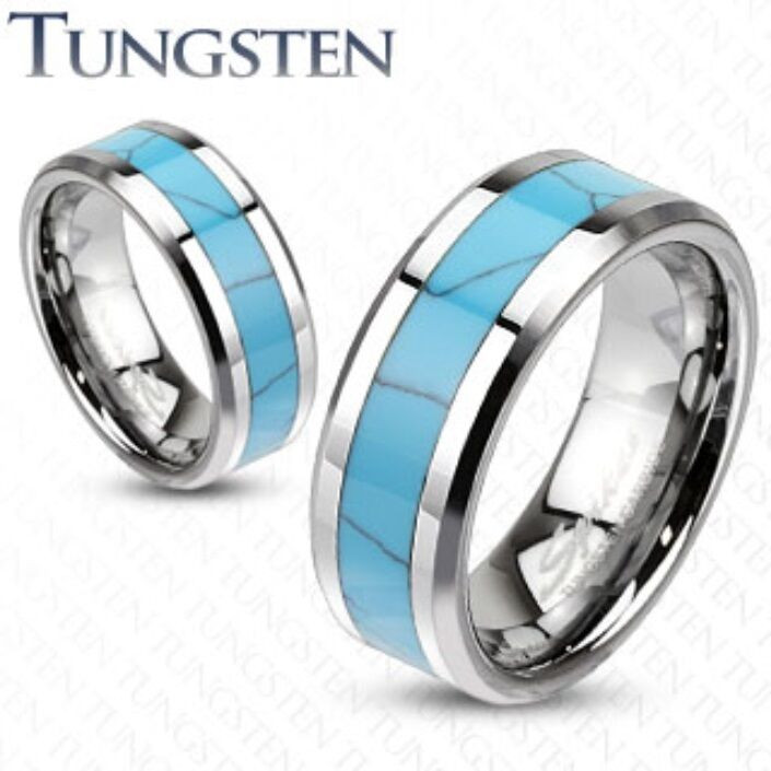 Mens Turquoise Wedding Band
 Mens Womens Tungsten Turquoise Inlay Band Ring Wedding