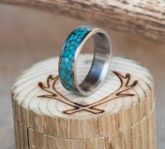 Mens Turquoise Wedding Band
 Mens Wedding Band Turquoise Ring Staghead Designs