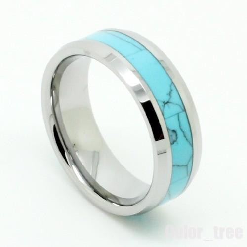 Mens Turquoise Wedding Band
 8mm Mens Tungsten Carbide Turquoise Inlay Wedding Band
