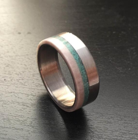 Mens Turquoise Wedding Band
 Mens Wedding Band fset Antler and Turquoise by
