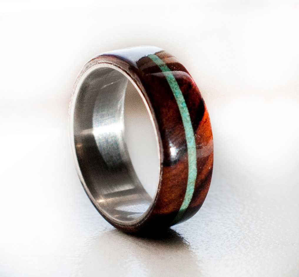 Mens Turquoise Wedding Band
 Mens Wedding Band Wood and Turquoise Ring by StagHeadDesigns