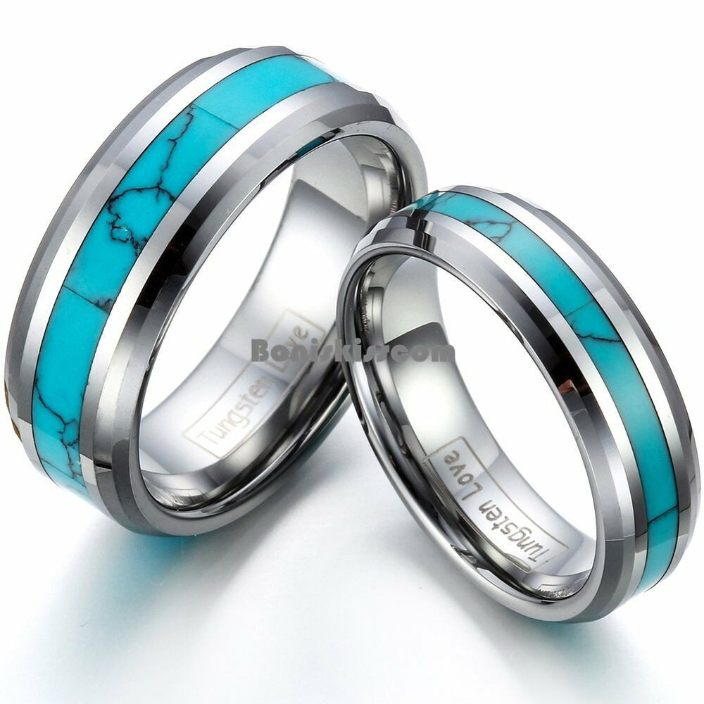 Mens Turquoise Wedding Band
 Tungsten Carbide Ring Manmade Turquoise Men s Women s