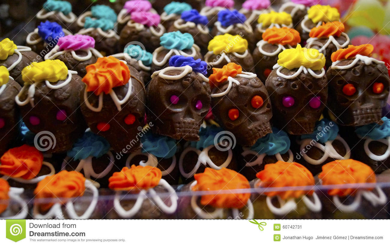 Mexican Spaghetti Candy
 Multicolor Hair Chocolate Skulls Stock Image Image of
