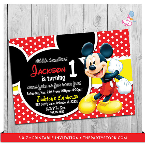 Mickey Mouse Birthday Invitation
 Mickey Mouse Party Invitations printable boy 1st birthday