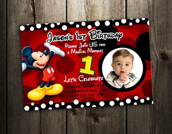 Mickey Mouse Birthday Invitation
 MICKEY MOUSE BIRTHDAY INVITATION PARTY CARD PHOTO INVITES