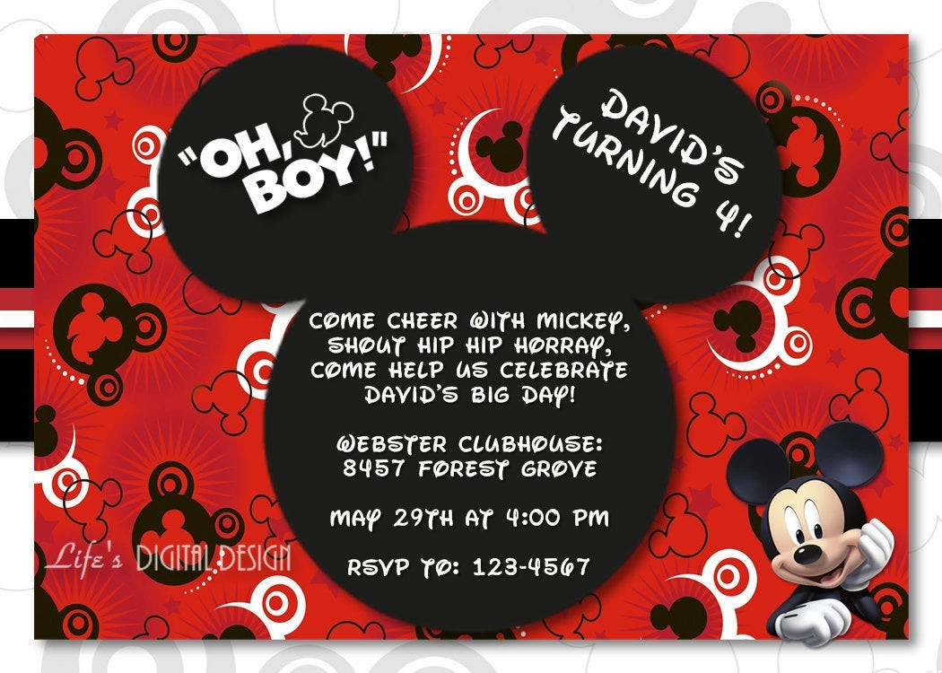 Mickey Mouse Birthday Invitation
 Mickey Mouse Invitation Birthday with Options