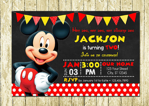 Mickey Mouse Birthday Invitation
 Mickey Mouse Printed Chalkboard Birthday Invitations