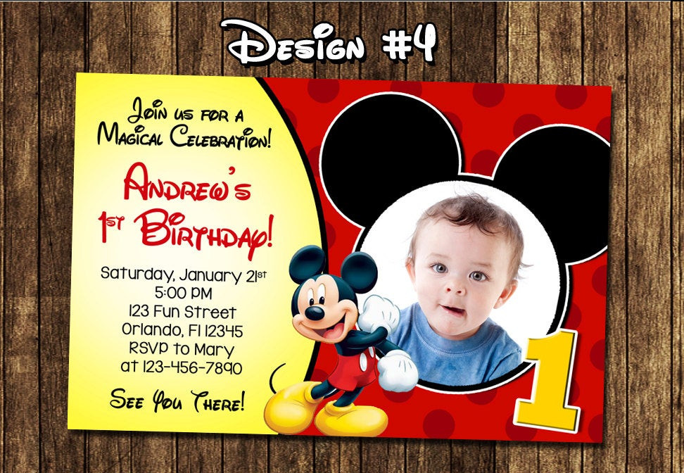 Mickey Mouse Birthday Invitation
 Mickey Mouse Baby First Birthday Party Invitations