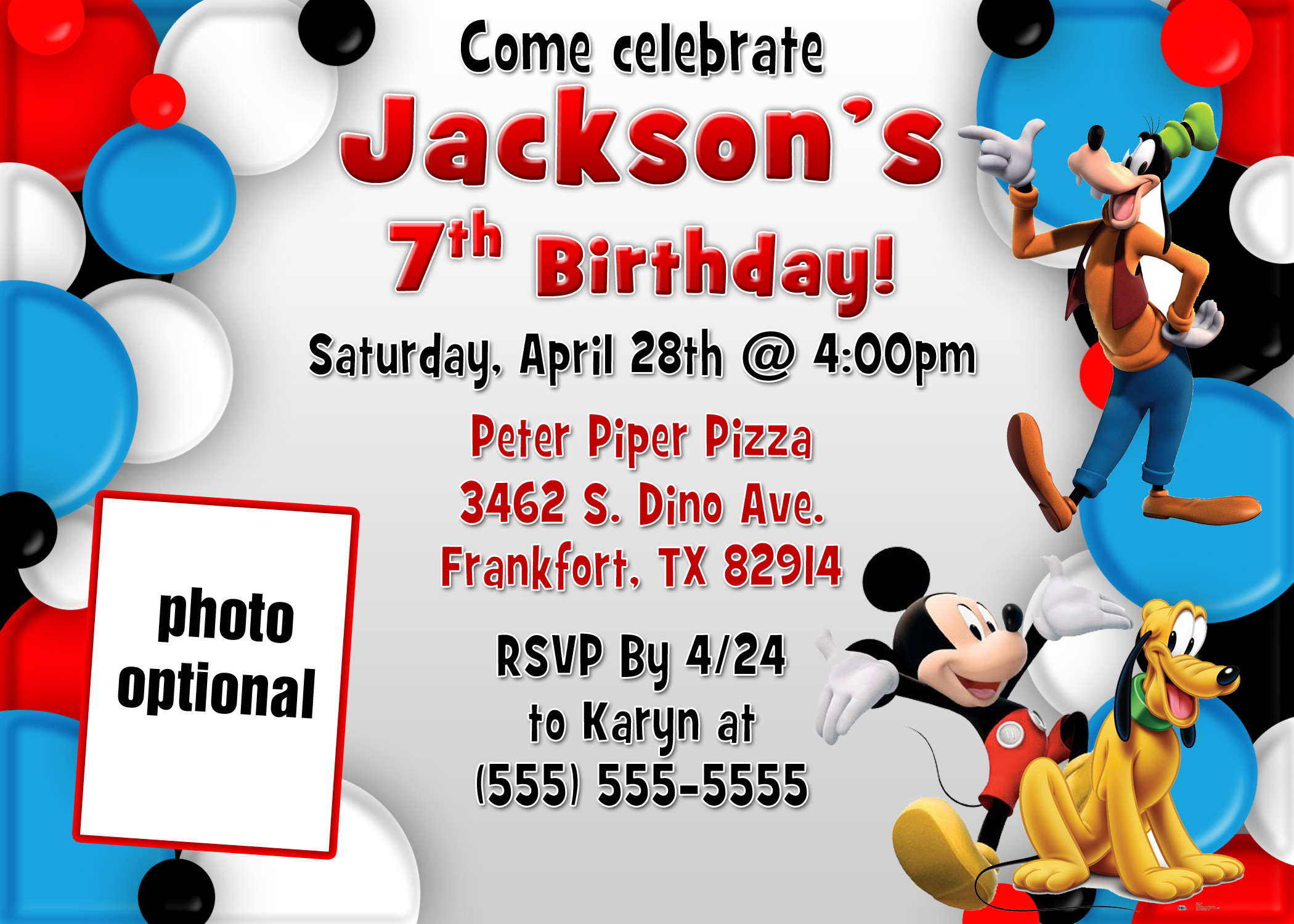 Mickey Mouse Photo Birthday Invitations
 Mickey Mouse and Mickey Mouse Clubhouse Birthday
