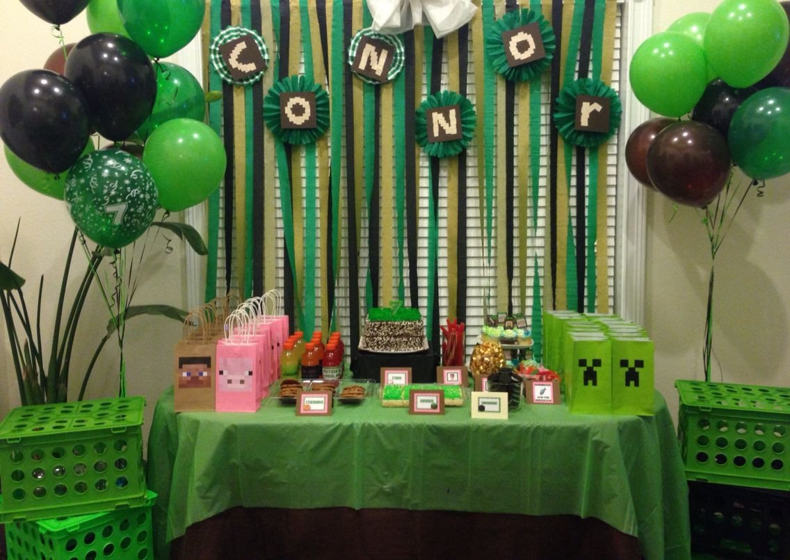 Minecraft Decoration Ideas For Birthday
 Minecraft birthday theme party green black and brown