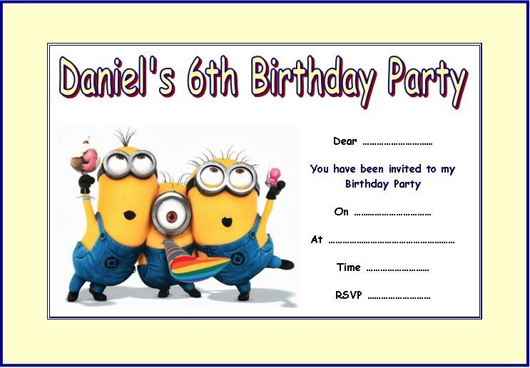 Minion Birthday Invitation
 PERSONALISED DESPICABLE ME MINIONS 2 PARTY INVITATIONS x