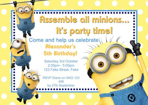 Minion Birthday Invitation
 Customised Minion Birthday Invitation Printable by