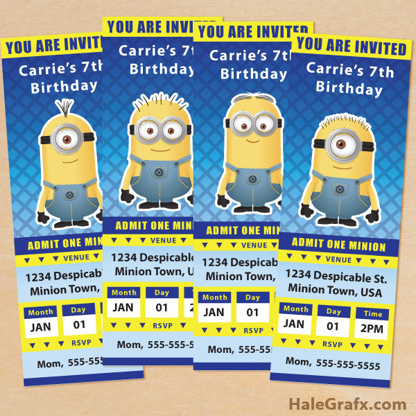 Minion Birthday Invitation
 FREE Printable Despicable Me Minion Ticket Invitations
