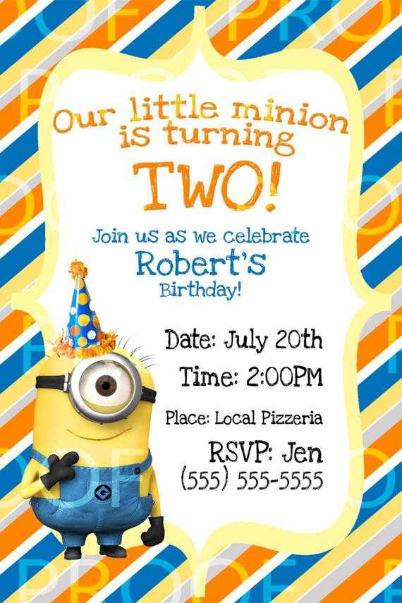 Minion Birthday Invitation
 Custom Despicable Me 2 Birthday Invitation by