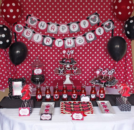 Minnie Birthday Party
 Minnie Mouse Red Deluxe birthday party package PRINTABLE