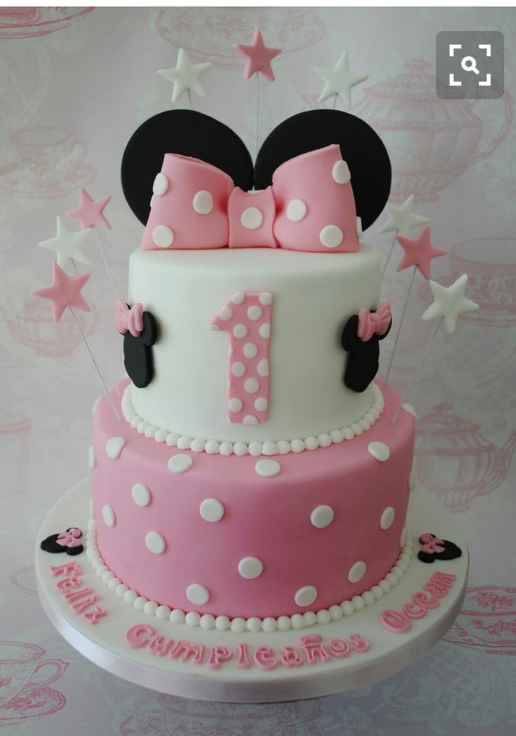 Minnie Mouse 1st Birthday Cakes
 Pink & white Minnie mouse cake in 2019