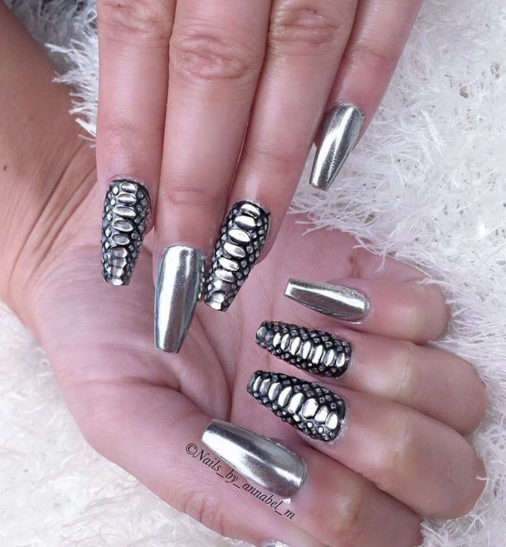 Mirror Nail Designs
 Silver mirror nails and snakeskin