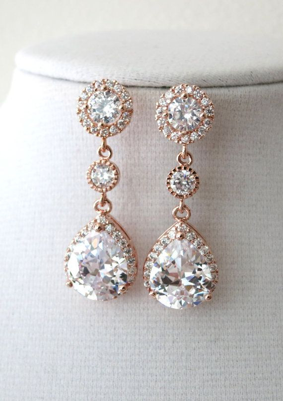 Missy Stone Pre Wedding Gift
 Rose Gold Teardrop Luxe Cubic Zirconia Teardrop Earring