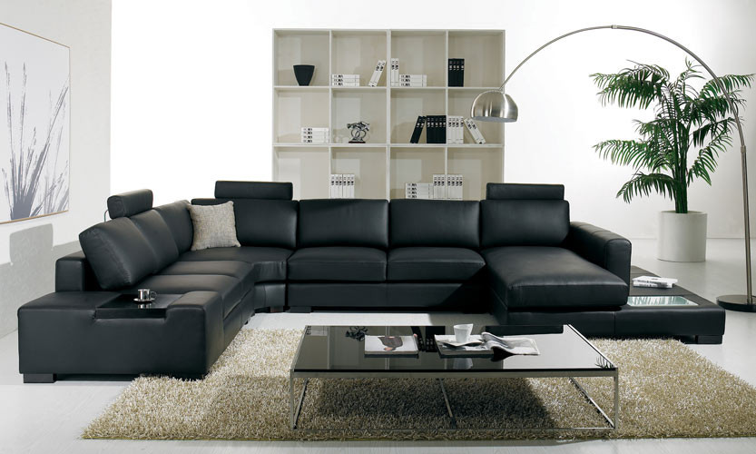 Modern Contemporary Living Room Furniture
 T35 Modern Black Leather Sectional Living Room Furniture