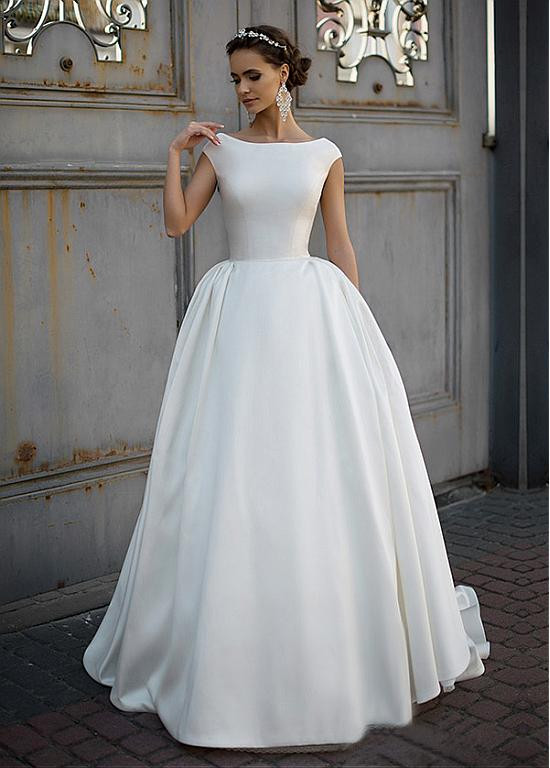 Modest Wedding Gowns
 Simple Satin Vintage Modest Wedding Dresses 2017 Cap