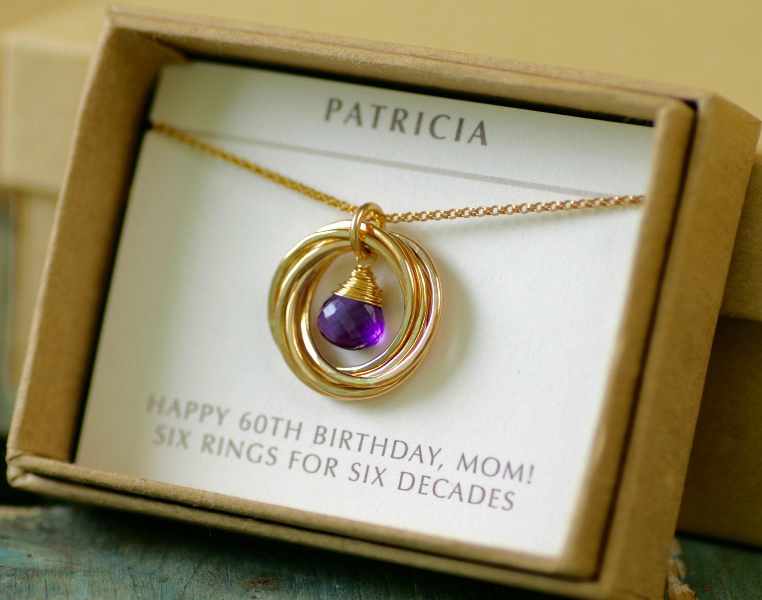 Mom 60th Birthday Gift
 60th birthday t for mom necklace amethyst necklace gold