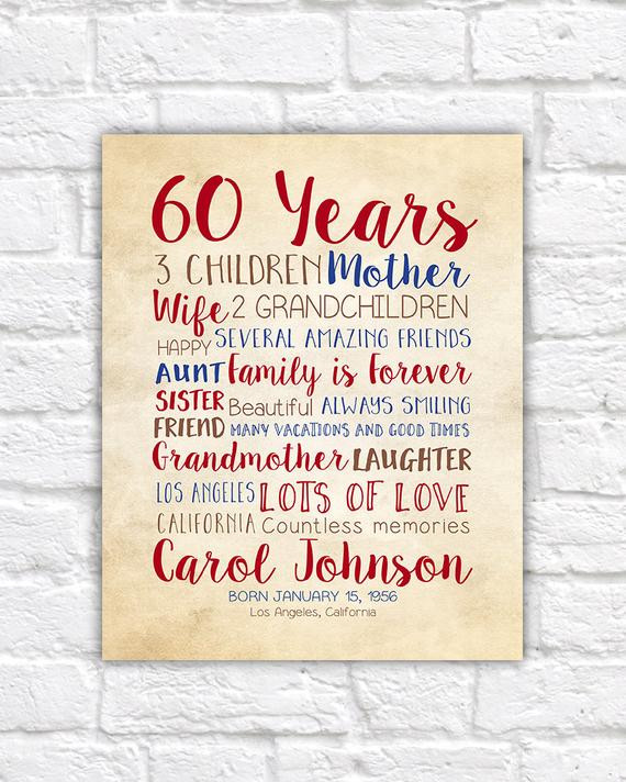 Mom 60th Birthday Gift
 Birthday Gift for Mom 60th Birthday 60 Years Old Gift for