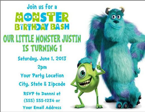 Monster Inc Birthday Invitations
 Monsters Inc Birthday Party Invitations Custom Personalized