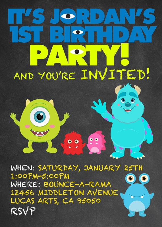 Monster Inc Birthday Invitations
 Disney Pixar Monsters Inc Birthday Invitations ANY PARTY