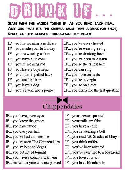 Mormon Bachelorette Party Ideas
 Free printable Drink If game from Chippendales Have
