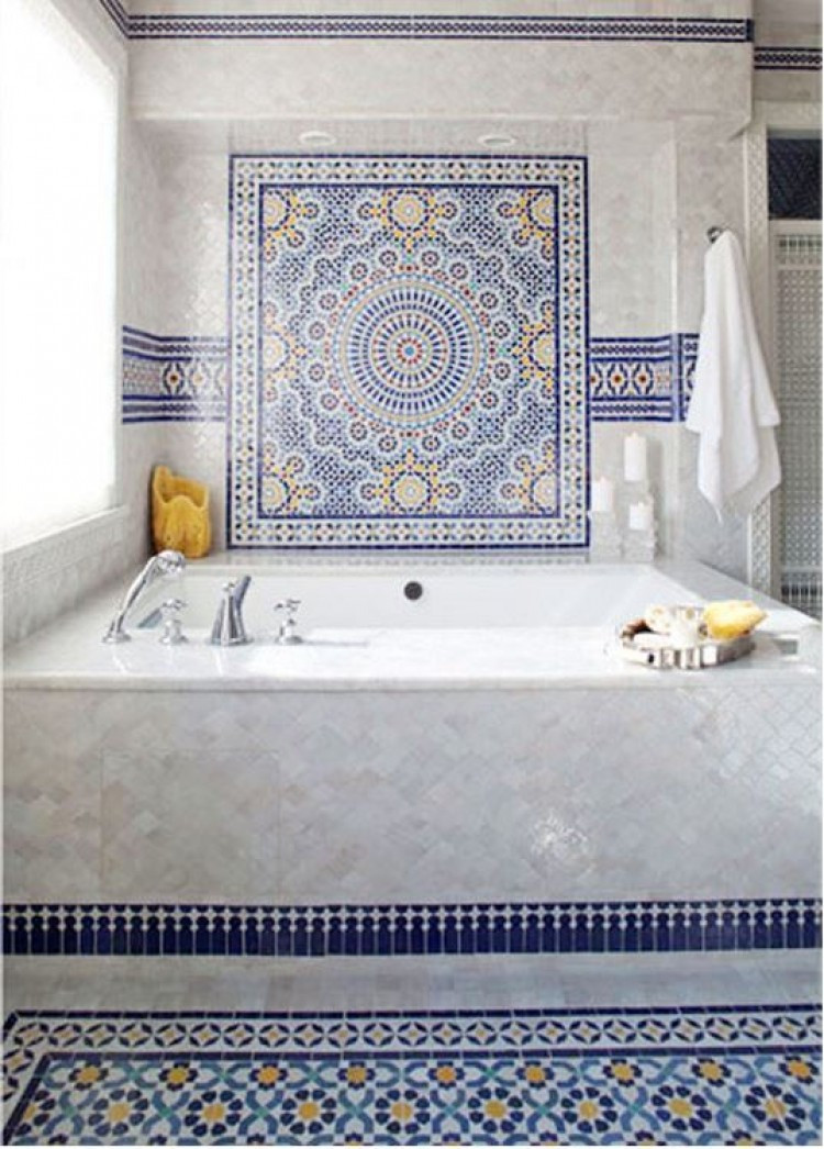 Mosaic Bathroom Tiles
 Blue Moroccan Mosaic Tile Bathroom in Cape Cod