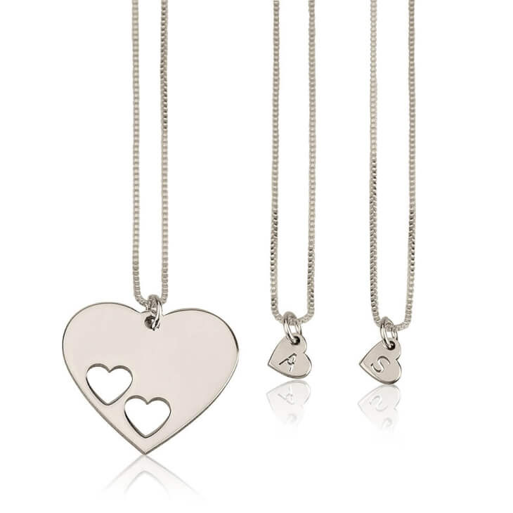 Mother Daughter Necklace Tiffany
 Sterling Silver Floating Initial Hearts Mother Daughter