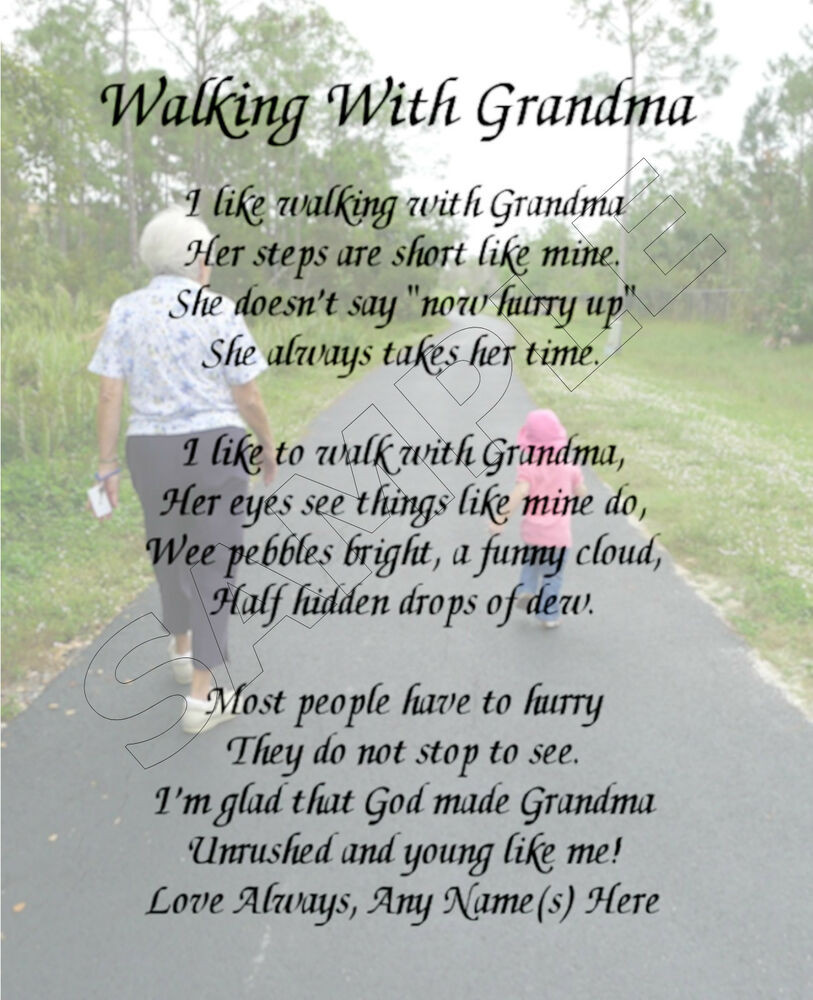 Mother'S Day Card Quotes
 WALKING WITH GRANDMA PERSONALIZED PRINT POEM MEMORY