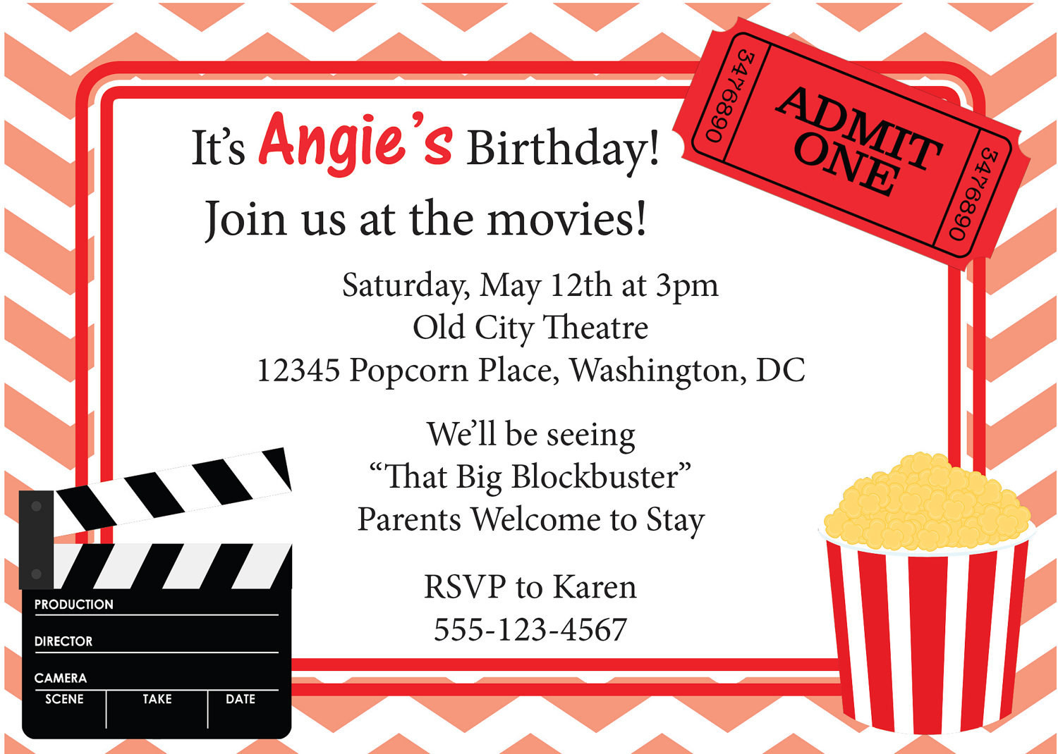 Movie Birthday Invitations
 Movie Night Invitation Birthday Invite DIY by CowPrintDesigns