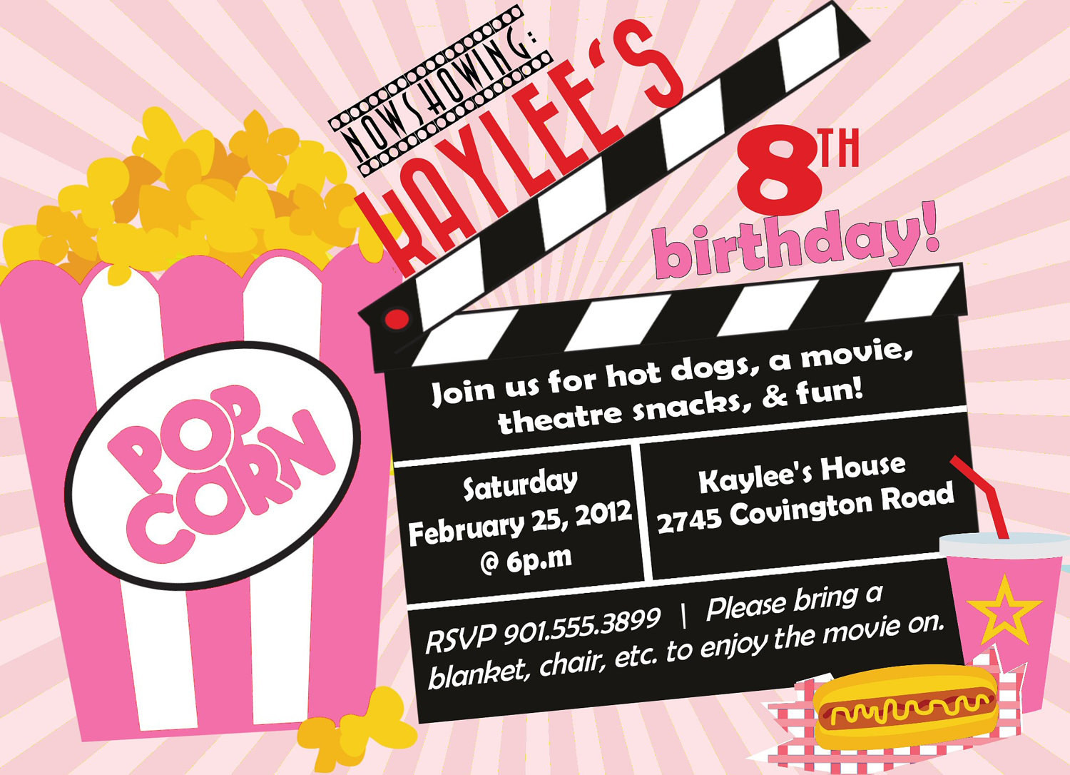 Movie Birthday Invitations
 Movie Birthday Party Invitation Girl Birthday Invitation