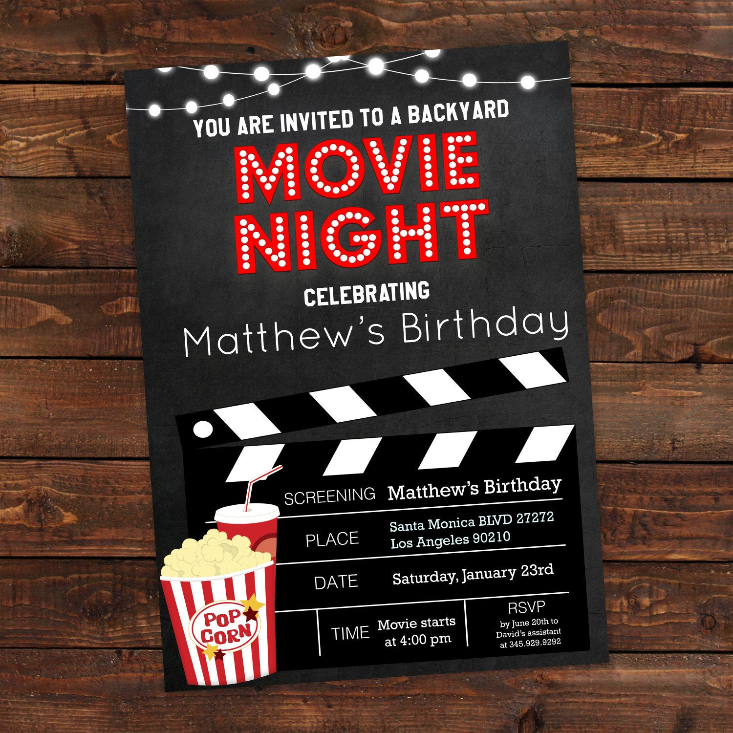 Movie Birthday Invitations
 Printable Backyard Movie Night Party Invitation Movie Night