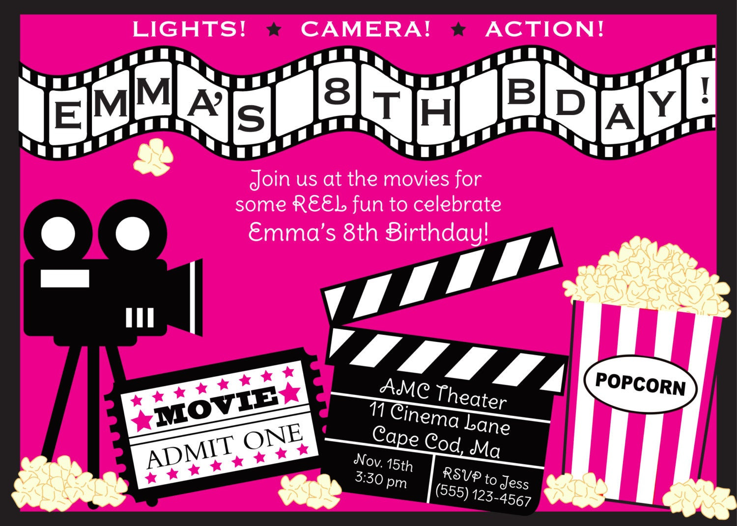 Movie Birthday Invitations
 Movie Birthday Invitation Girl by AnchorBlueDesign on Etsy
